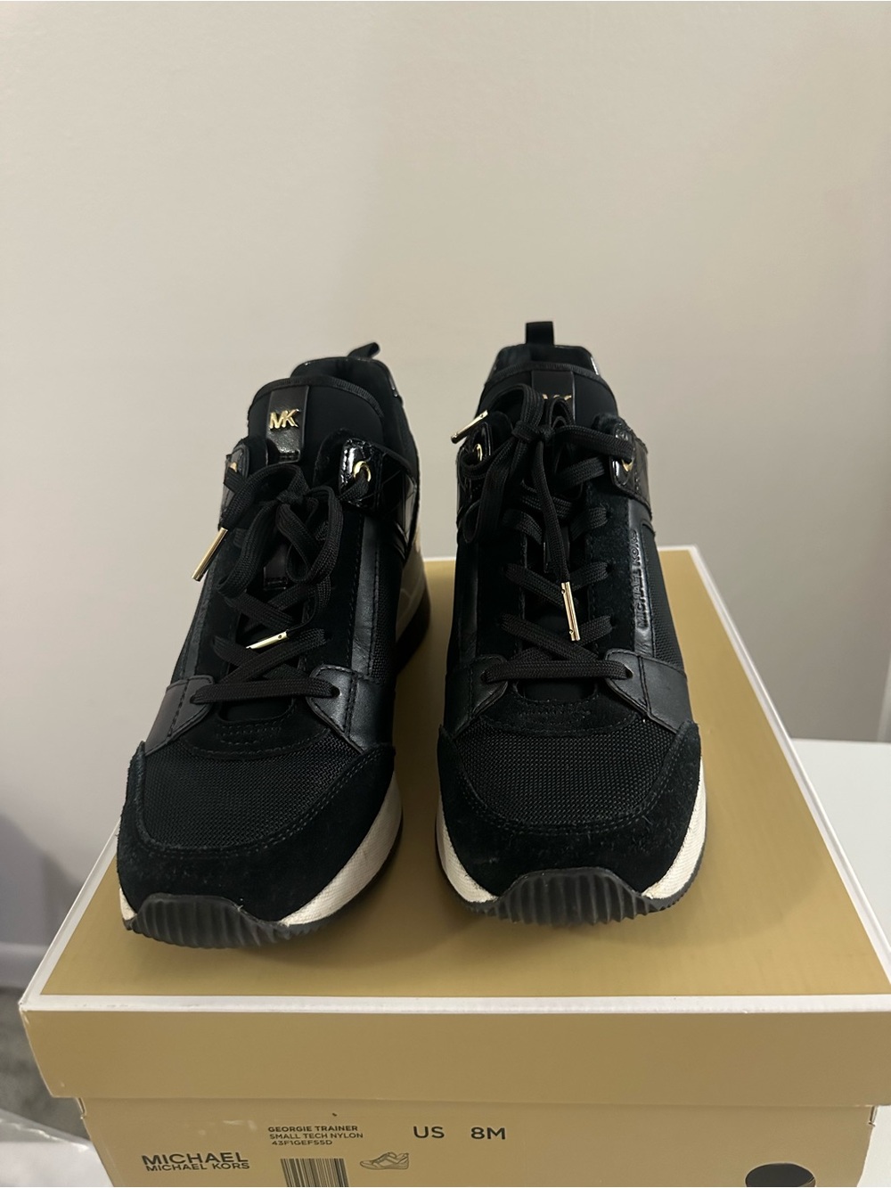 Michael Kors Georgie Black Nylon & Crocodile-Embossed Leather Trainers – Size 8